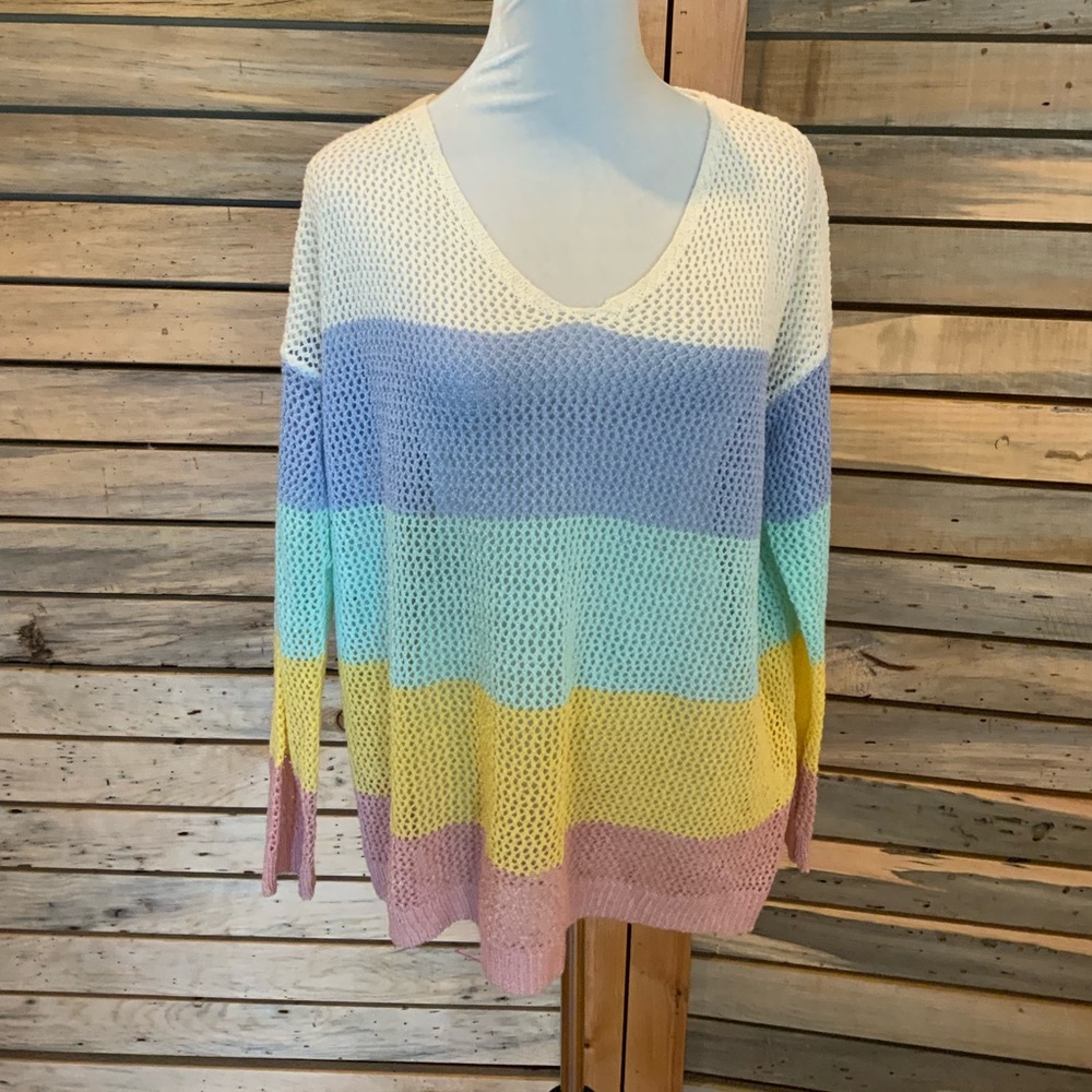Debut Fishnet Knit Pastel Stripe Top